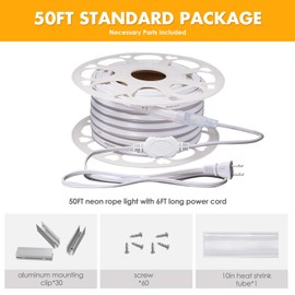 Shine Decor 50FT LED Neon Rope Lights, ETL-Listed AC110V-120V Dimmable Rope Lights Outdoor IP65 Waterproof, Flexible Neon LED Strip Light 6500K Cool White for Indoor Outdoor DIY Decoration(7x14.5mm)
