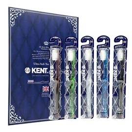 [Pack of 5] Kent 10,000 Micro Bristle Manual Toothbrush for Sensitive Gums and Teeth, Made in Korea (Sapphire)