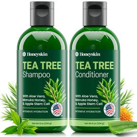 Tea Tree & Honey Shampoo & Conditioner Set - Dandruff Treatment With Organic Tea Tree Oil - Itchy Scalp Treatment for Women & Men - Sulfate and Paraben Free With Manuka Honey Aloe Vera & Coconut (8oz)