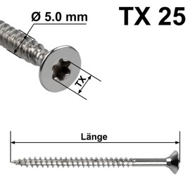 Stahlia Spax Screws Wood Screws Torx 5.0 x 50 mm Chipboard Screws Partial Thread (50 Pieces) Stainless Steel Screws Set Universal Screws Countersunk Screws TX10
