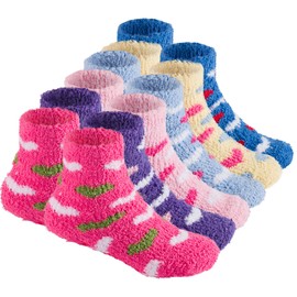 Debra Weitzner 6 Pairs Warm Fuzzy Socks for Kids with Grippers - Non Skid Slipper Socks for Toddlers - Hearts 12-24 Months