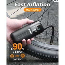 Bike Pump Electric, Portable Bicycle Pump with Gauge, 150PSI Bike Tire Air Pump with Presta and Schrader Valve for Bikes, E-bike, 2300mAh