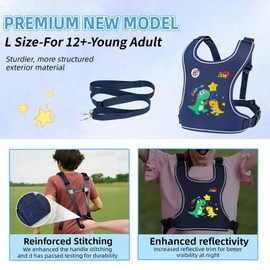 Safety Walking Harness with Leash for Autism Special Needs ADHD/ASD Adults, Autistic Youth Teens Vest Elopement Harness with Reflectors and Grab Handles, Adjustable Tether Leash with Autism Awareness