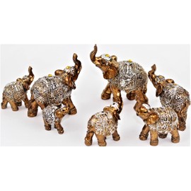 usamjtable - Juego de 7 encantadoras estatuas de elefantes de la suerte, decoración del hogar, decoración de la casa, cumpleaños (latón)