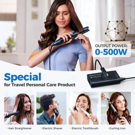 500W Pure Sine Wave Voltage Converter US to Europe, 220V to 110V Converter for European Travel, Power Converter Adapter Combo PD for CPAP Hair Straightener Cruler Shaver Toothbrush Laptop Camera Phone