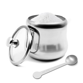 XHKDSYMC 300ml Stainless Steel Sugar Bowl with Lid and Spoon 10 OZ Coffee Seasoning Jar Condiment Pot Spice Container Canister Cruet with Lid and Spoon (Style B)