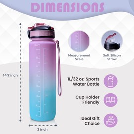 GMP.STAR 1L Water Bottle - Leak Proof with Quick Open Lid and Time Markings - 100% BPA Free - Motivational Gym, Travel, Sports for Adults, Kids (pink,blue)