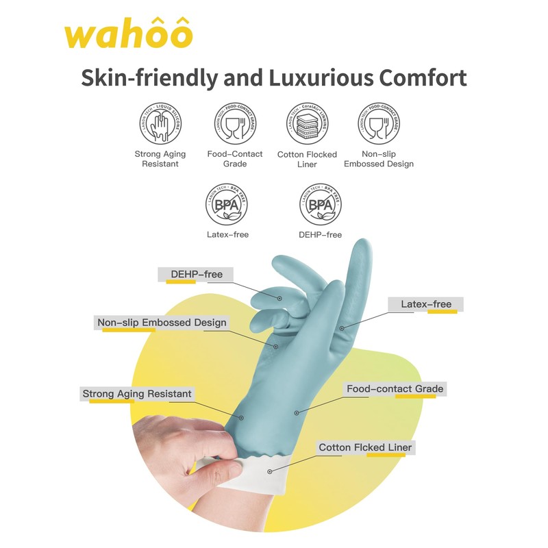 LANON wahoo Skin-Friendly Cleaning Gloves, Dishwashing Kitchen Gloves with Cotton