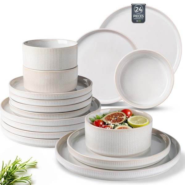 GBHOME Stoneware Dinnerware Sets for 8,Round Reactive Glaze Ceramic Plates