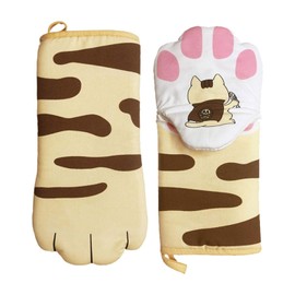 WUNZILO 1 Pair Oven Gloves up to 250°C Heat Resistant Oven Gloves Cotton BBQ Oven Gloves Pot Holder Kitchen Gloves Cooking Gloves Cat Motif