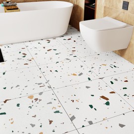 WESTICK Terrazzo Peel and Stick Floor Tile Bathroom Floor Tiles Peel and Stick Waterproof 12x12 in Self Adhesive Marble Vinyl Flooring Durable Removable Vinyl Floor Tiles for Kitchen Bedroom 5 PCS