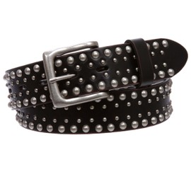 1 1/2" Snap on Antique Silver Circle Metal Studded Distressed Leather Belt, Black | 36"