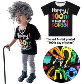 GRIVOS 100 days of school Old Lady Costume for Kids Granny Grandma 100th day of school Dress Up for Girls with Wig 4-9Y