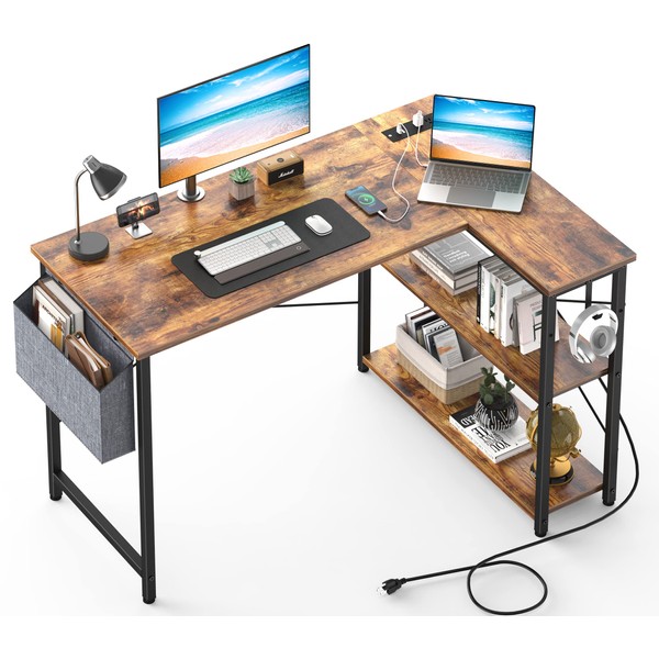 Mr IRONSTONE L Shaped Desk with Outlets & USB Ports,