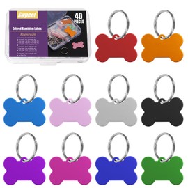 Swpeet 40Pcs 10 Colors 1.49" x 1" Bone Shape Aluminum Blank Tags with Key Ring Assortment Kit, Engraving Stamping Blank Tags Pet ID Tag for Pendant Decoration, DIY Keychains and Pets Tag Project
