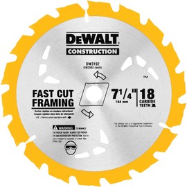 DEWALT Circular Saw Blade, 7 1/4 Inch, 18 Tooth, Wood Cutting (DW3192)