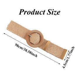 Straw Woven Waist Belt Elastic Braided Waist Belts Boho Braided Belt Summer Beach Dress Belts with Round Buckle for Women Dresses