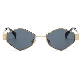 Long Keeper Hexagonal Sunglasses Women Men Fashion Polygon Sunglasses Women's Vintage Hexagonal Sunglasses Gold Metal Frame UV400, 56 mm, gold frame / dark grey lens