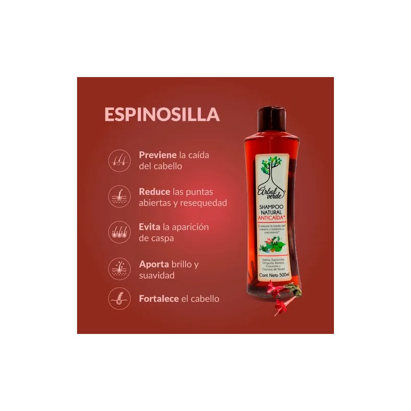 Shampoo Natural Anticaída Cabello Árbol Verde 500ml