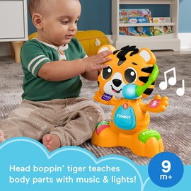 Fisher-Price Baby Learning Toy Link Squad Bop & Groove Tiger with Music & Lights for Ages 9+ Months, UK English Version, Compatible Only with Link Squad Items, HYL24