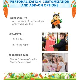 DolliBu Happy Easter Super Soft Plush Sitting Bee with Carrot - Cute Stuffed Animals with Carrot Plush Toy, Perfect Easter Holiday Surprise Gift - 6" Inches