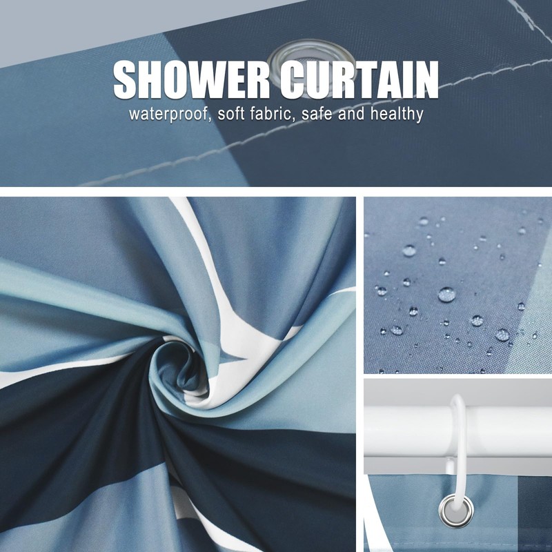 Gelbchu Aegean Blue Fabric Bath Shower Curtain W 54 x
