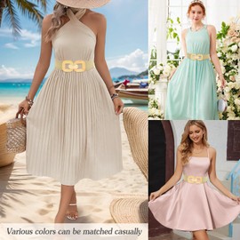 BAOKELAN Wide Elastic Belts for Women Stretchy Cinch Waist Belt for Dresses Bling Beige Gold 75CM