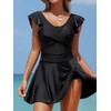 Smismivo One Piece Swim Dress Tummy Control Swimsuit with Skirt
