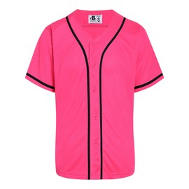 DEHANER Pink Baseball Jersey for Men Women Boyfriend Girlfriend 90s 00s 10s Hip Hop Shirts Beach Party Tops Button Up Outfits Black Stripe-Pink Jersey Size Small