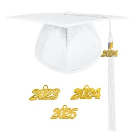Happy Secret Unisex Shiny Kindergarten and Preschool Graduation Cap with Graduation Tassel Year Charm 2024/2023/2025 for Kids White