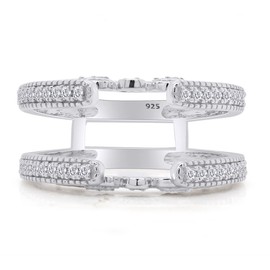 SAVEARTH DIAMONDS 1/3 Carat Round Cut Lab Created Moissanite Diamond Millgrain Cathedral Enhancer Guard Ring In 14K White Gold Plated 925 Sterling Silver Jewelry (G-H Color, 0.33 Cttw) Size -11.5