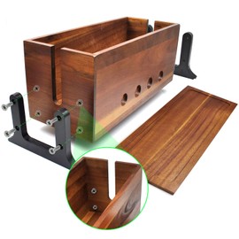 Large Cable Management Box, Wood Cord Hider Box & Organizer for Power Strip Hider Cable Storage for Office, TV Wires, Desk Cord Organizer, 14.1" x 6" x 6.3", Vintage Walnut