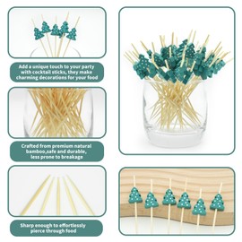 Christmas Tree Bamboo Cocktail Picks, Xmas Decorative Toothpicks Skewers for Appetizers, Fruits and Drink Garnish, Christmas Party Supplies