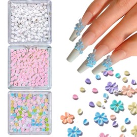 CHANGAR Petal Nail Charms Set Pink White Multi-Color Petal Resin Nail Accessories - Suitable for DIY Small Flowers in Nail Art Decoration & DIY Crafting Design (3 Boxes)