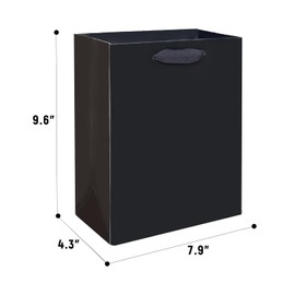 Gcardist Deep Black Gift Bags with Tissue Paper for Wedding, Birthday, Party Supplies-7.9"x4.3"x9.6" Medium Size Cardboard Gift Bags（5pcs Bags +10pcs Tissue Paper ）