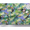Soimoi Purple Cotton Canvas Fabric Tropical Leaves,White Floral & Toucan