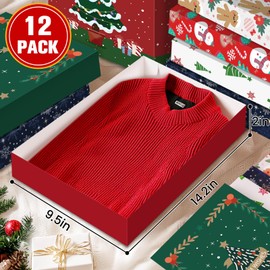 BlessedSeason 12 Pack Christmas Gift Boxes with Lids for Presents in 6 Designs, Xmas Holiday Gift Wrap Boxes for Shirt, Socks, Shawl, Jumper, T-shirt & Tie
