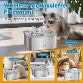 Wireless Dog Water Fountain - Dog Water Bowl Dispenser, 7L/236oz Large Capacity Stainless Steel Cat Fountain with Motion Sensor, Auto Water Dispenser for Multi-Pet Home (Square+5 Filters+5 Sponges)