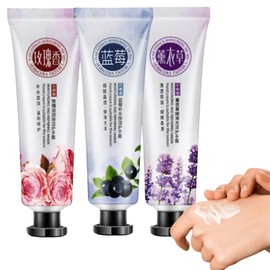 Set 3 Cremas Hidratantes de Manos de Aroma Frutal y Alta Hidratacion Reparadora Resequedad Portatil Extractos Naturales Blueberry Rosas Lavanda