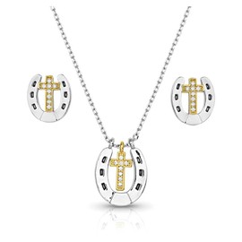 Montana Silversmiths Glowing Trails Cross Horseshoe Jewelry Set - JS5694