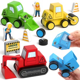 Coogam Take Apart Construction Truck Toys for Toddlers, Snap Together Engineering Car - Assembly Building Vehicles, STEM Fine Motor Educational Wooden Montessori Toy Gift for Kids Ages 3-8