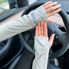Cooling Loose-Fit UV Protection Arm Sleeves with Hand Cover Protect Back-of-Hand Cooling Arm Sleeve (White) 6ea