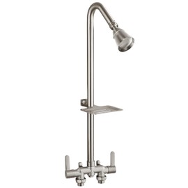 Aolemi Outdoor Shower Fixtures,Outdoor Shower Kit Faucet System 3 Inch Center with Showerhead 2 Handle Exposed Shower with Brass Mix Valve Pipe Downward with Soap Dish Brushed Nickel