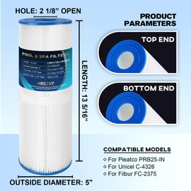 PRB25-IN Hot Tub Filter for Unicel C-4326,Filbur FC-2370,FC-2375,for Guardian 413-106,100586, R173429, 3005845, 25392, 17-2327, 33521,817-2500, 5X13 Drop in Spa Filter