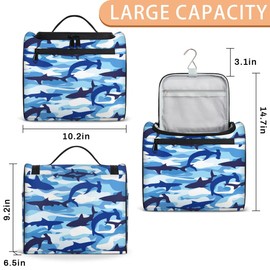 YoCosy Hanging Travel Toiletry Bag for Women Men Makeup Bag Organizer Navy Blue Camo Nautical Ocean Shark Large Cosmetic Bag Waterproof Dopp Kit Travel Bag for Toiletries Accessories Essentials