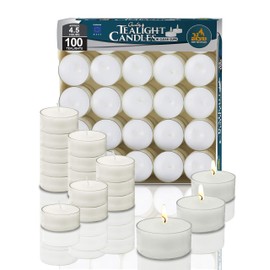 Ner Mitzvah Tea Light Candles - 100 Bulk Pack - White Unscented Tealight Candles in Clear Cup - Long Burning - 4.5 Hour