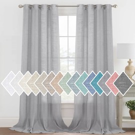 Elegant Linen Blended Curtains Privacy Protection Light Filtering Silver Grommet Window Panels/Drapes for Bedroom/Living Room Linen Semi Sheer Curtains Set of 2 (52" W x 108" L, Gray)