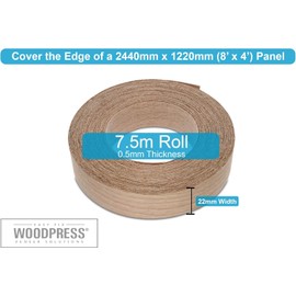 WoodPress® 22mm Real Cherry Wood Iron-On Edging – 7.5m Roll – Pre-Glued Wood Veneer Tape for Easy DIY Application – Will Cover the Edge of a Standard MDF Panel