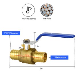 1" PEX Ball Valves, PEX Brass Full Port Shut Off Ball Valve, PEX Brass Full Port Shut-off Ball Valve, Full Port Water Stop Shut Off, Water Shut Off Valve (1 Pack)