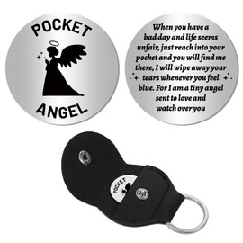 CREATCABIN Angel Fairy Pocket Hug Token Long Distance Relationship Keepsake Token Engraved Double Sided Pocket Token Commemorative Coin Sign with PU Keychain for Friends Encouragement Gift 1.2x1.2Inch